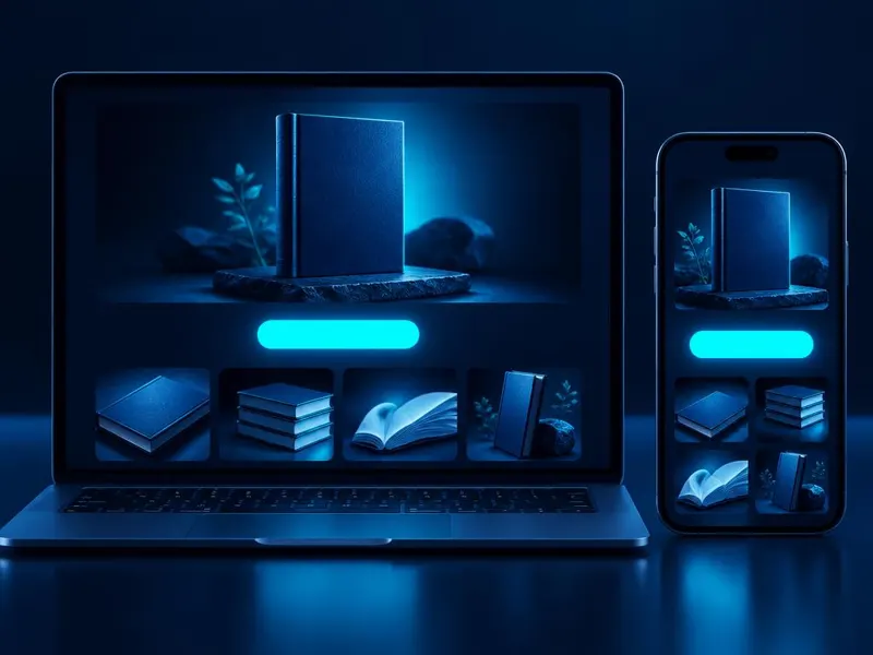 Minh họa: trang bán hàng trên laptop và điện thoại với nút đăng ký nổi bật.
